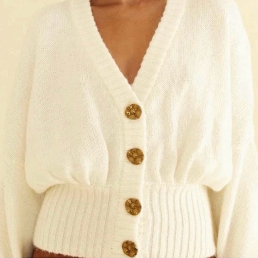 FARM Rio Cream Button-Up Cardigan